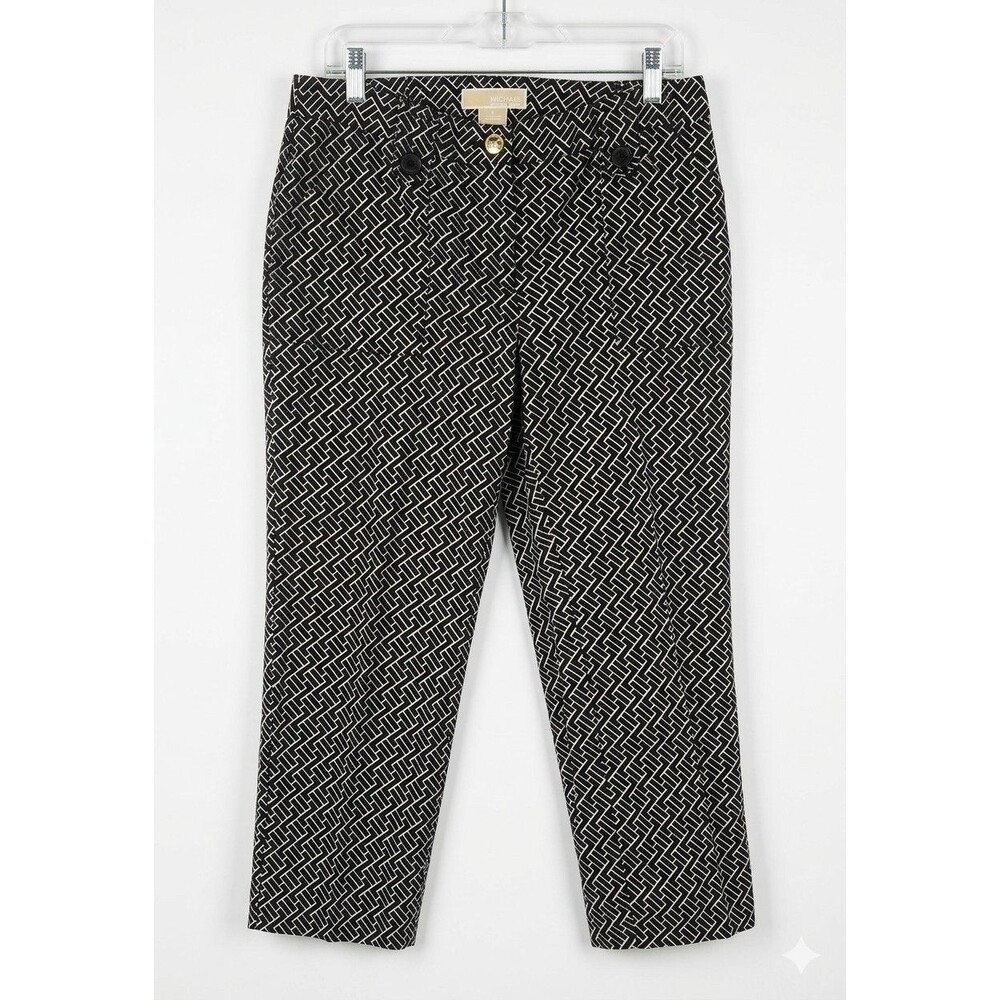 Michael Kors White Black Geometric Capri Pants NWT High Waist Button Detail Sz 8
